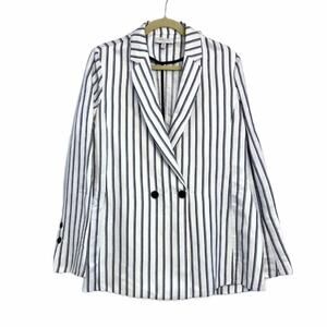 HABITUAL Edie Striped Double Breasted Linen Blend Blazer 10